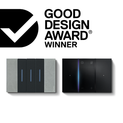 living now legrand and good deisgn award logo
