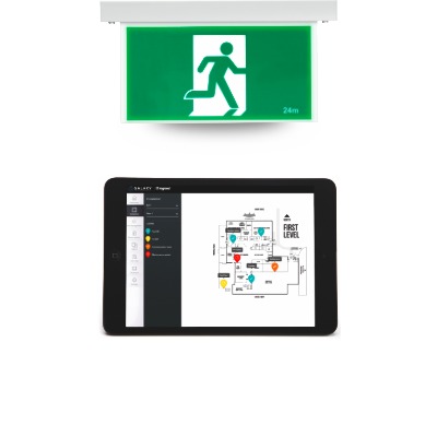 hand holding a tablet with galaxy system on screen and an emergency light